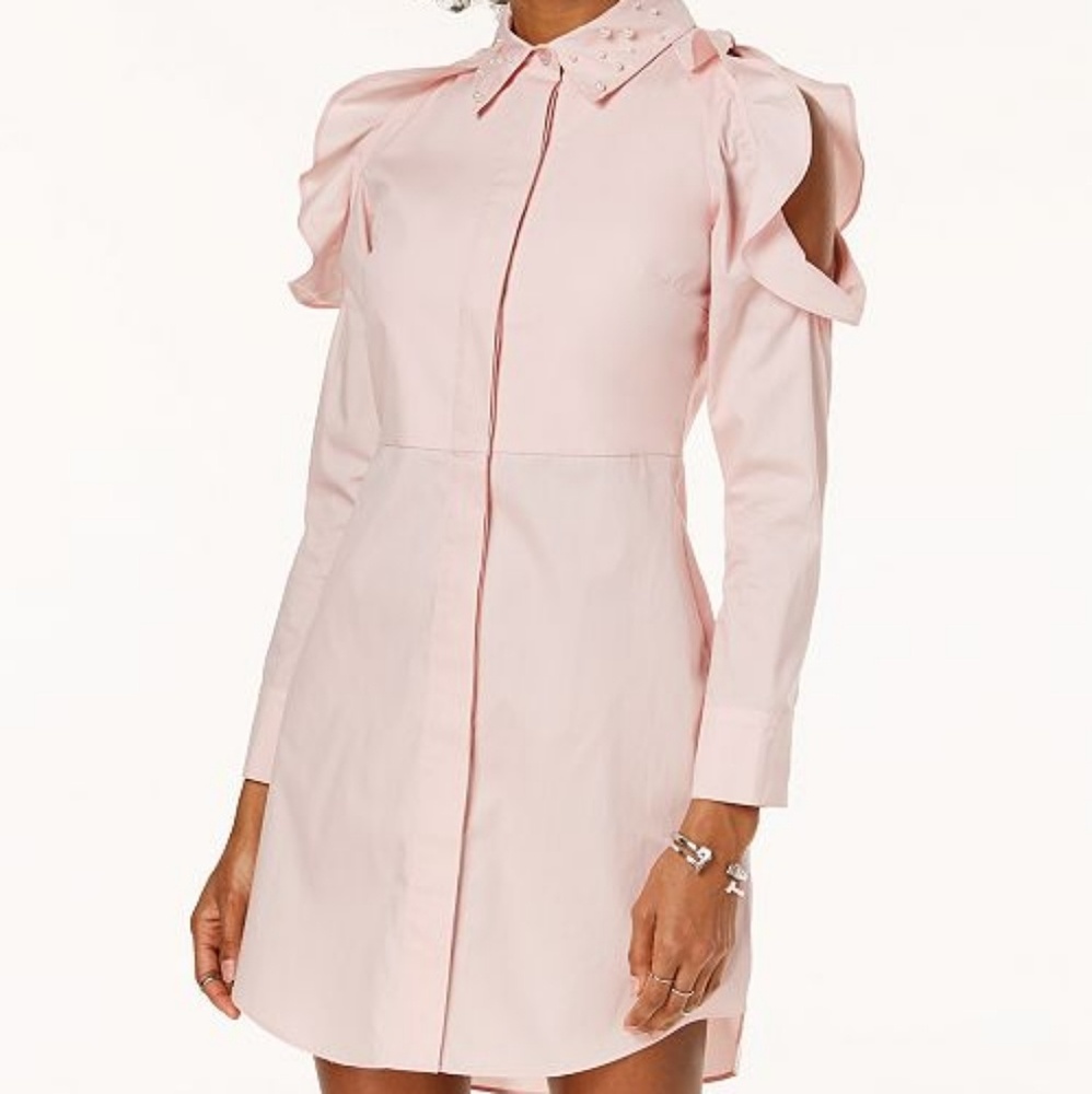 Pink cold shoulder shirt dress